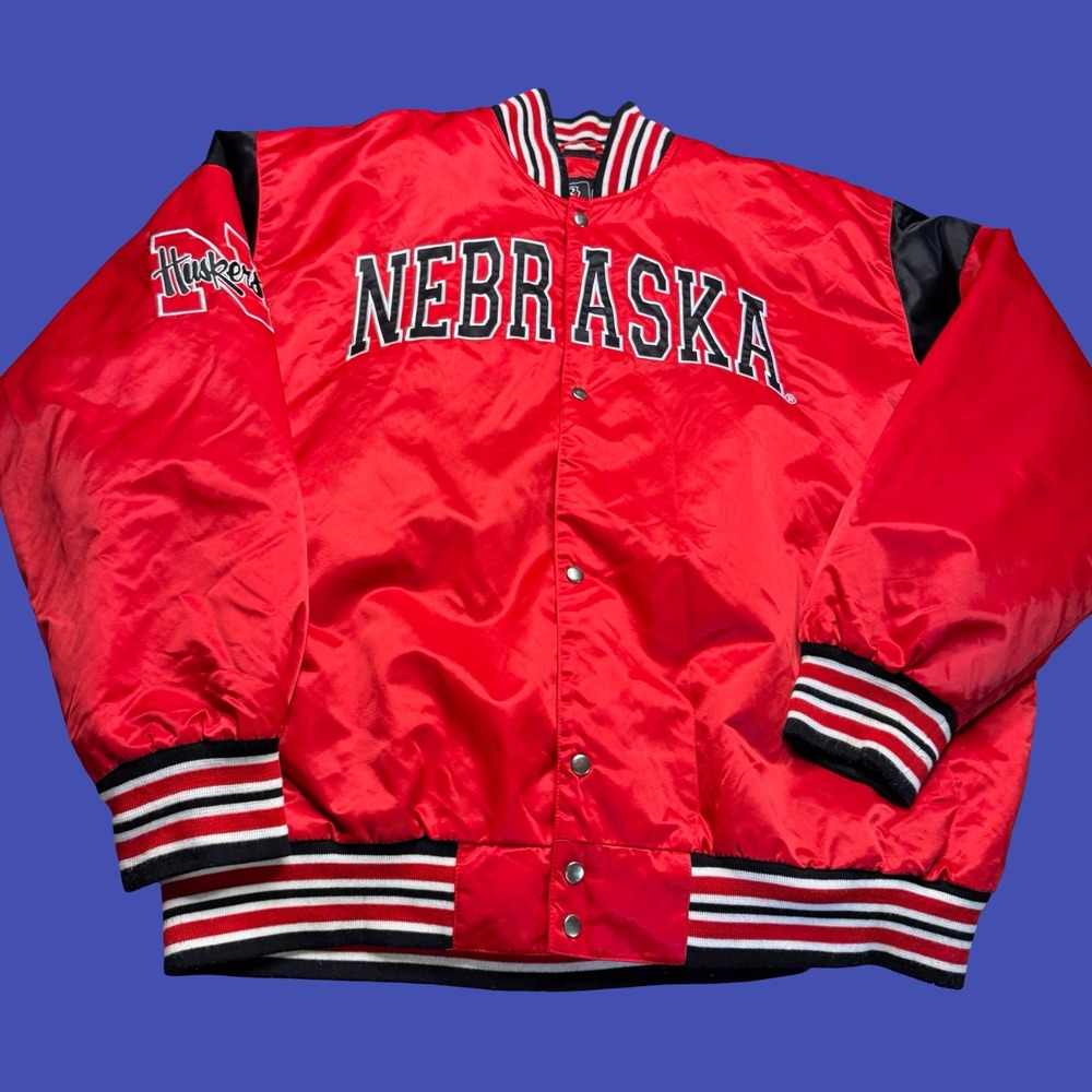 RR Designs Nebraska Huskers Jacket 4XL Red Satin Snap Varsity NCAA Big Logo